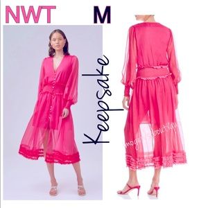 NWT (M) KEEPSAKE flouncy ruffle midi mini waisted chiffon flowy dress hot pink